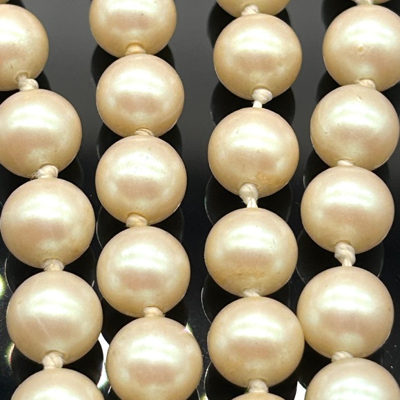 Vintage Givenchy 1977 String of Pearls with Gold Tone Logo Clasp 30" Necklace - Picture 4 of 12